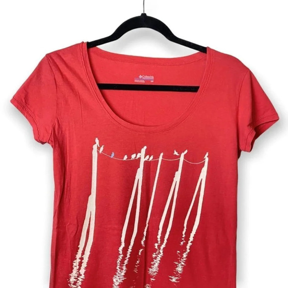 Columbia Pink Short Sleeve Tee Shirt Birds on Wire  Graphic - Picture 2 of 8